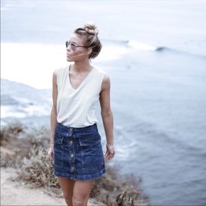 Moto Denim Button Down Jean Skirt